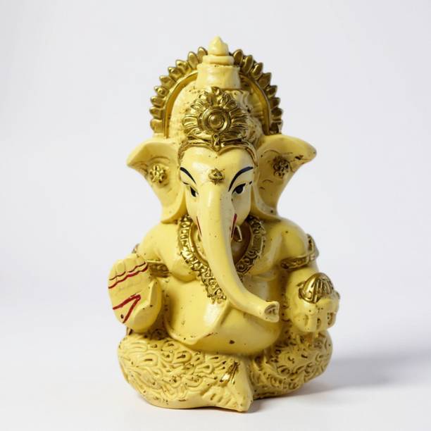 Littykart Light Yellow Ganesha for Home decor, Gifting, Car Dashboard Decorative Showpiece  -  9 cm