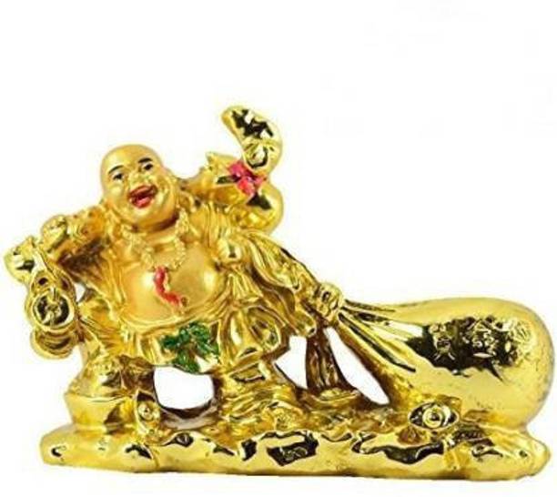 TIRALS Exclusive Feng Shui Lucky Laughing Buddha pulling big Potli, medium size statue , Happy Man for Good Luck, Wealth, Prosperity at Home, Office Decorative Showpiece Decorative Showpiece Decorative Showpiece  -  10 cm