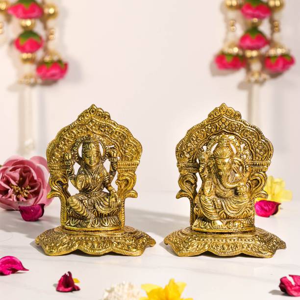 Art Street Metal Lakshmi and Ganesha Idols Set for Pooja Room Traditional Brass Finished Decorative Showpiece  -  13 cm