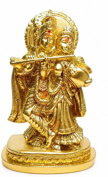 SRK ONLINE RETAILER Krishna Radha Idol 4 Inch Gold Finish Decorative Statue for Home Temple Decorative Showpiece  -  10.16 cm