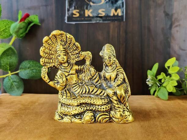 SBBCO Laxmi Vishnu Statue Entique Metal Gold Finish Vishnu Laxmi Murti Decorative Showpiece  -  12 cm