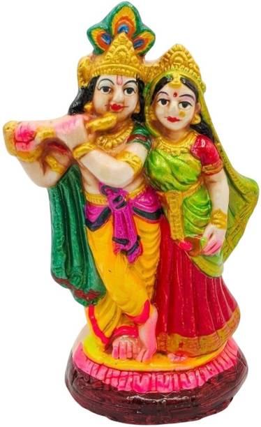 TVASTR Radha Krishna Idol Statue Murti for Home Mandir Puja Decor Hand-Painted Decorative Showpiece  -  11 cm