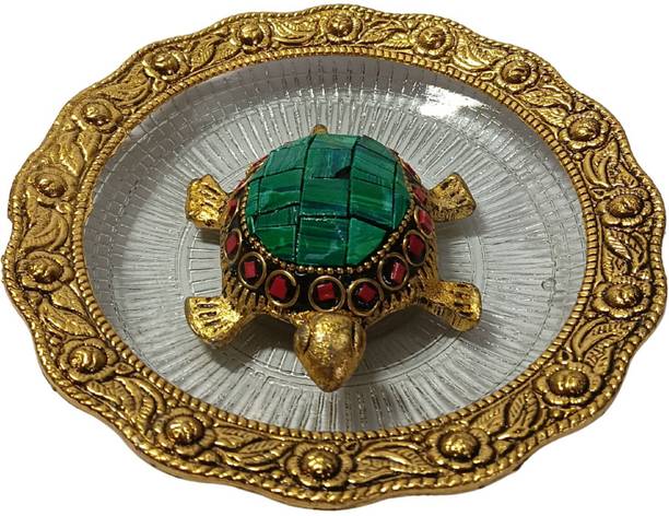 HOMESIE Fengshui Tortoise with Plate Decorative Showpiece  -  14 cm
