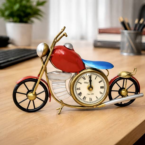 Desi Craft Decor Vintage Metal Motorcycle Table Clock Decorative Bike Showpiece for Home & Office Decorative Showpiece  -  17 cm