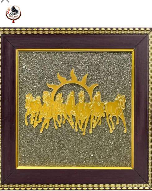shivaidol 7 Horses On Raw Pyrite Frame - Vastu Wall Decor Stone for Money, Success & Fame Decorative Showpiece  -  19 cm