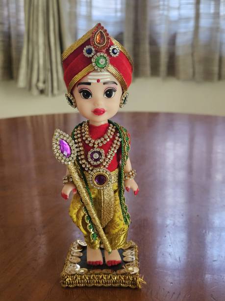 breeze handicrafts Muruga Figurine, handmade doll, Hindu Deity Lord Kartikeya Statue for Table Decorative Showpiece  -  17 cm