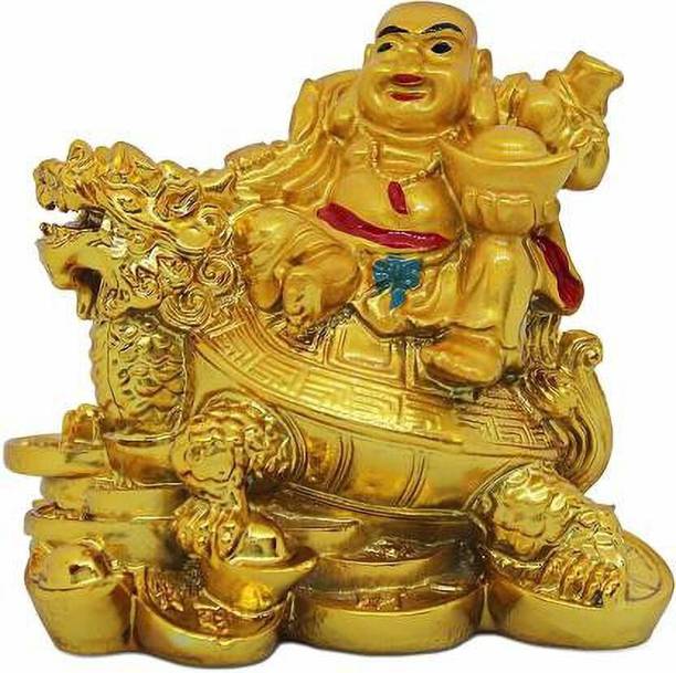 unicorn shoppe Feng Shui Laughing Buddha on Dragon Turtle Laughing for Health, Wealth and Happiness Decorative Showpiece Decorative Showpiece  -  7.5 cm