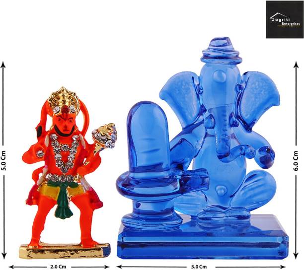 jagriti enterprise Crystal Ganesh Ji Idol Statue &amp; hanuman for Car Dashboard office /study room Decorative Showpiece  -  6 cm
