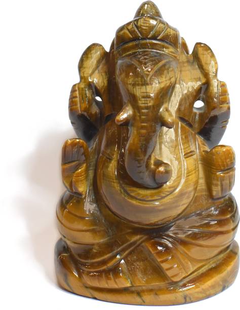 Maureen Maureen Natural Tiger Eye Ganesha Idol Stone Religious Idol (D-6) Decorative Showpiece  -  10.4 cm