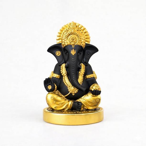 SUERCARTO Ganesh Black Gold Idol Decorative Showpiece  -  10.2 cm