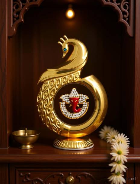 INTERNATIONAL GIFT Gold Plated Ganesh Statue Hindu God Idol Car Dashboard 12 Cm Religious Idol Showpiece, Decoration, Home Decor Items Decorative Showpiece  -  8 cm