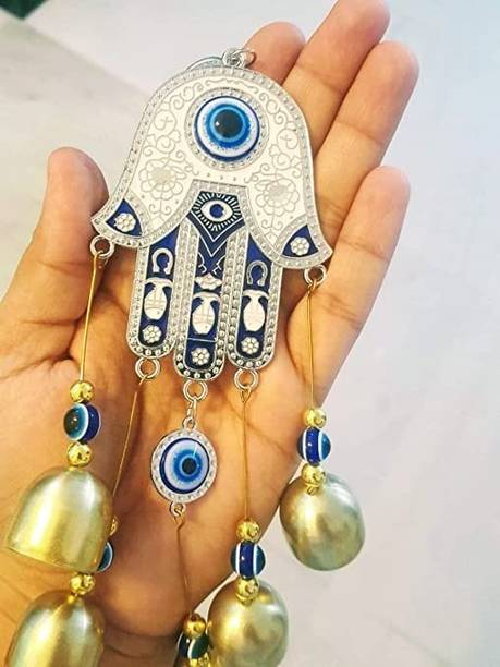 DIKSHA PRODUCTS Blue Hand/Hamsa Evil Eye Wind Chime for Protection,GoodLuck at Office,Home Decorative Showpiece  -  15 cm