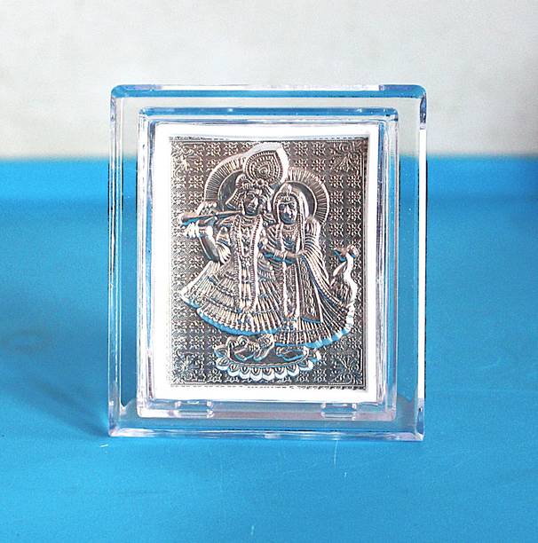 roots craft Silver Radha Krisha Photo Frame for Home/Office Desk /Car Dashboard & Pooja Room Decorative Showpiece  -  7 cm