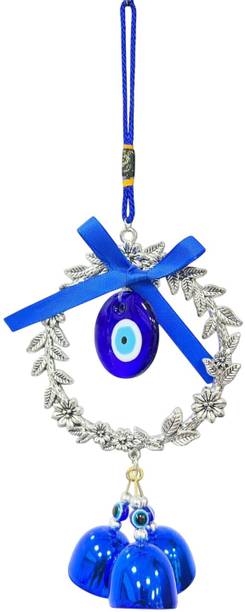Tej Gifts Evil Eye Hanging Ornament Nazar Amulet Wall Decor Silver Blue Bells Charm Gifts Decorative Showpiece  -  32 cm