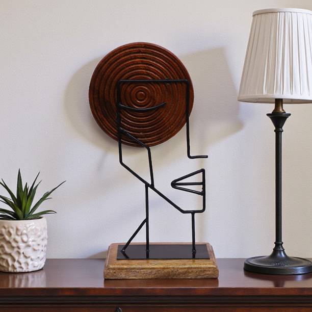 Vedas Kylie Face with wood Table Decor Decorative Showpiece - 42 cm