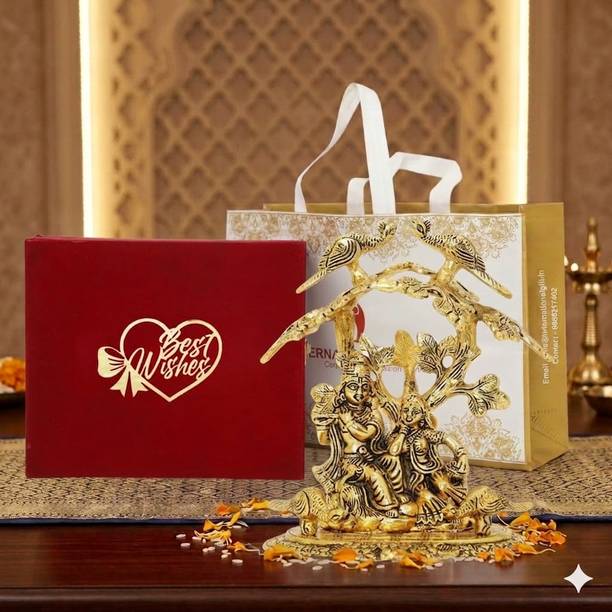 Flipkart SmartBuy Gold Plated Radha Krishna Idol Under Tree in Velvate Box & Best Wishes Tag Decorative Showpiece  -  28 cm