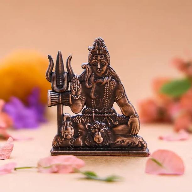 P. R. PRINTS Shiv Ji Statue Idol Figurine Mahadev Sculpture Lord Idol for Dashboard (Copper) Decorative Showpiece  -  6 cm