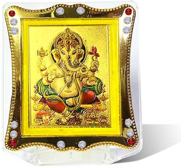 Adhvik Prism Design Acrylic Ganesh Ji Idol Statue for Car Dashboard,Home, Office Decorative Showpiece  -  7 cm