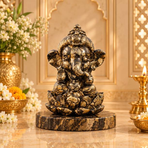 arunangshu spiritual showpiece for home | Raw Pyrite Ganesha Decorative Showpiece  -  8 cm