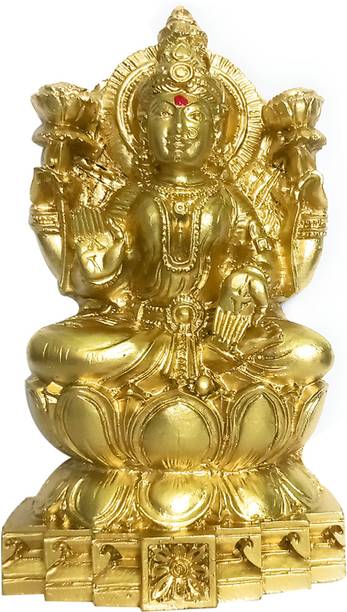 Ayyappantraders Lakshmi Devi Statue|Golden Stone Powder Lakshmi Devi Idol Decorative Showpiece  -  14 cm