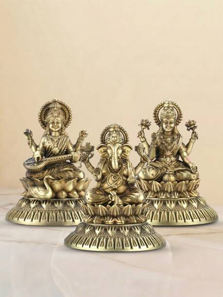 Shilpkala 3.5 Inch Ganesh, Laxmi & Saraswati Ji Brass Idol Statue, Murti for Home & Office Decorative Showpiece  -  9 cm
