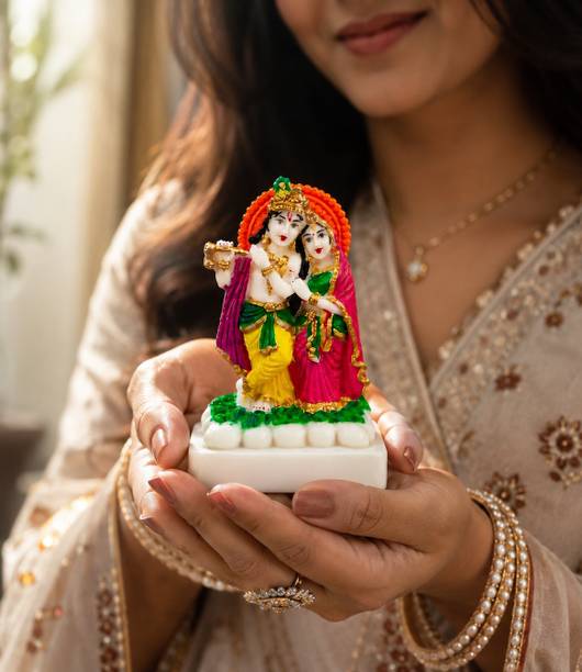 SBBCO SBBCO Divine Edge Radha Krishna Statue Meditation Room Spiritual Decor Decorative Showpiece  -  10.9 cm