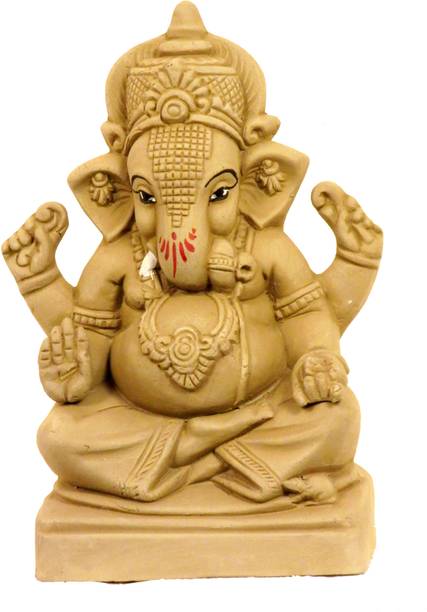 SUNINOW Suninow 100 % Eco Friendly Clay Ganesha Idol for Ganesh Chaturthi 7.4 inch Decorative Showpiece  -  15 cm