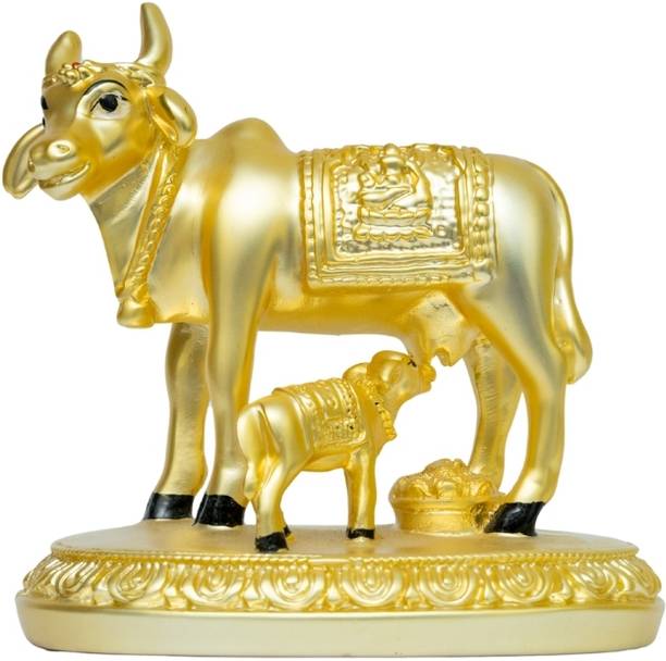 Aarya24KT Gold Matte Cow With Calf - Small Decorative Showpiece  -  5.5 cm