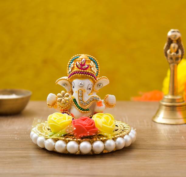 UniqueArt Preal Bangle Ring Lord Ganesha Idol God Idol for Car Dashboard,Office Décor Decorative Showpiece  -  11 cm