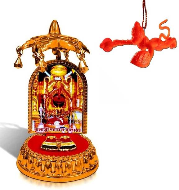 Divaura Salasar Balaji Divine Chatra Idol Statue With Hanging Hanuman For Car Dashboard Decorative Showpiece  -  10 cm
