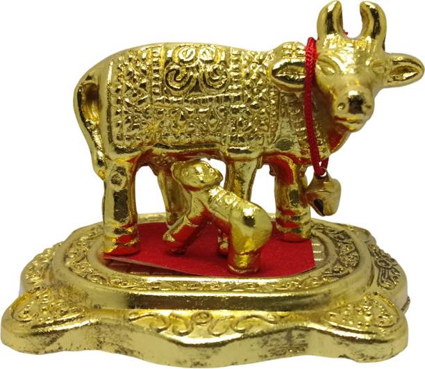 Vrinda Articles Kamdhenu Cow Calf Statue for Good Luck, Feng Shui, Vastu, Religious Idol डेकोरेटिव शोपीस  -  6 cm