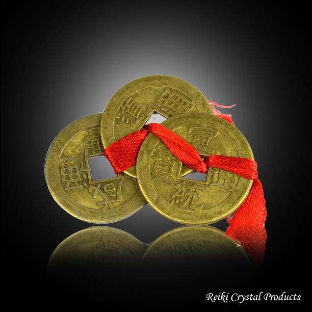 REIKI CRYSTAL PRODUCTS Feng Shui Set Of 3 Lucky Coins For Wealth and Achievement Good Luck & Prosperity Decorative Showpiece  -  7 cm
