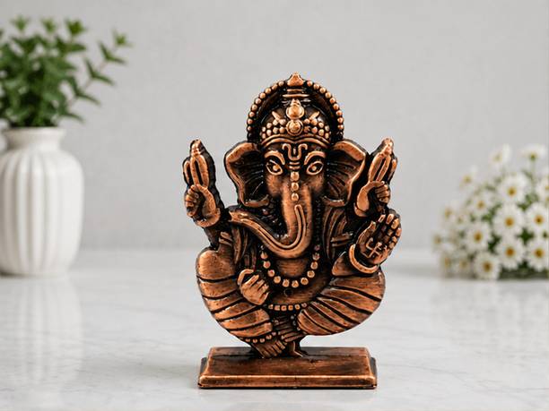 ruby collection Lord Ganesha Idol Metal Showpiece for Office Desk, Study Table, Car Dashboard Decorative Showpiece  -  6 cm