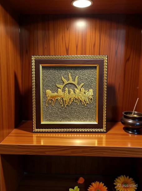 Multiagate 7 Horses on Raw Pyrite Frame - Vastu Items for Money Attraction Decorative Showpiece  -  17 cm
