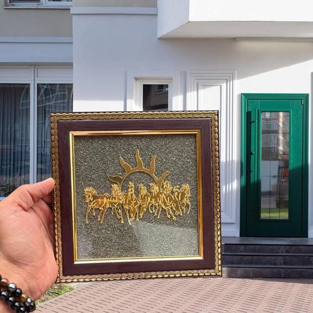 Multiagate 7 Horses on Raw Pyrite Frame - Vastu Items for Money Attraction Decorative Showpiece  -  17 cm