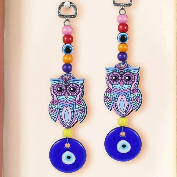 TIED RIBBONS Wall Hanging Owl Evil Eye For Good Luck Charm and Prosperity Decorative Showpiece  -  18 cm