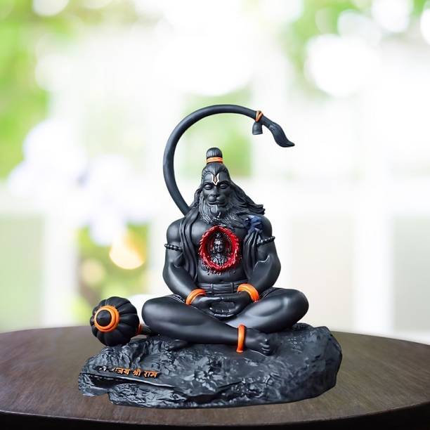 Tiny Shiny Hanuman Ji Meditating Idol for Car Dashboard Pooja Gift Living Room Decorative Showpiece  -  7 cm