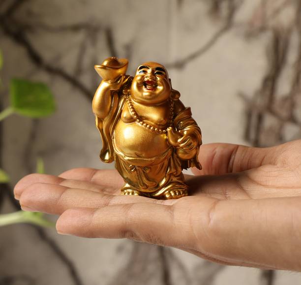 sculpmart Laughing Buddha For Money And Good Luck Small Size For Home Decor And Gifting Decorative Showpiece  -  7 cm