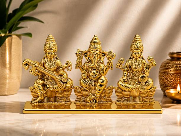 Lovyansh Jewels Lakshmi Ganesh Saraswati Idol for Home Decor, Pooja, Office Desk, Diwali Gift Decorative Showpiece  -  6 cm