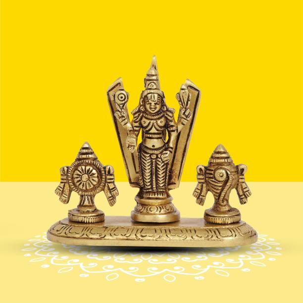 10club Lord Balaji Idol - 1 Pc, Brass Venkateswara Balaji Idol with Shank Chakra Namam Decorative Showpiece  -  8.6 cm
