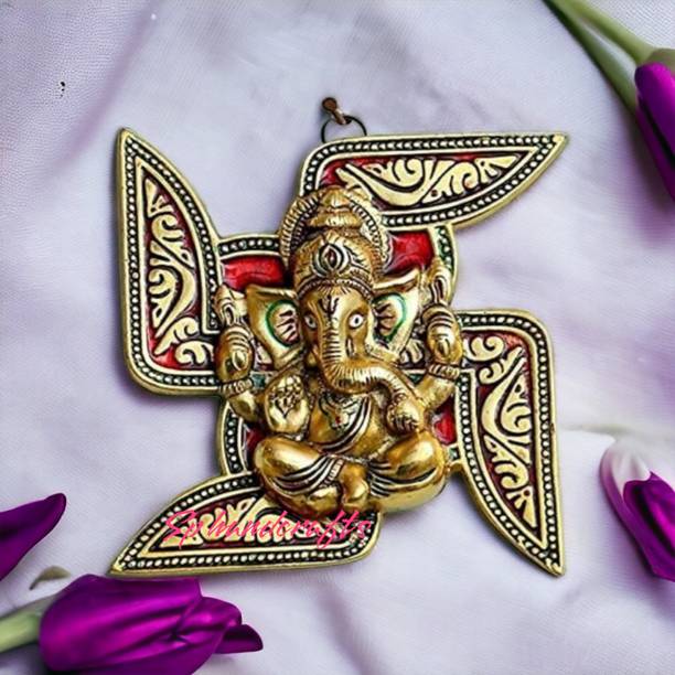 SP Handicrafts Wall Hanging Ganesha Placed On Swastik Decorative Showpiece  -  12 cm