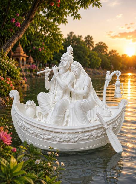 kalasrijan Radha Krishna On Boat Statue Decorative Showpiece - 14 cm