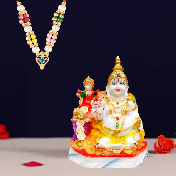 NOKTUS Kubera Lakshmi Idol / Lord Kubera and Lakshmi Statue for Wealth and Harmony Decorative Showpiece  -  10 cm