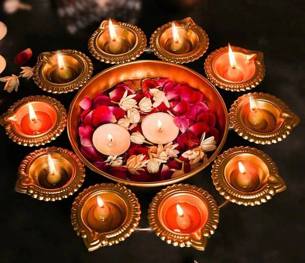 FogLobby Diya Shape Flower Decorative Urli Bowl for Home Iron Diya Set Decorative Showpiece  -  5 cm