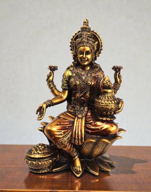 Antiques Nirmala Brass Finish Goddess Of Wealth Blessing Lakshmi Sitting On Louts Decorative Showpiece  -  18 cm