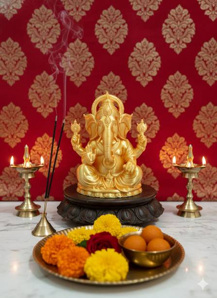 vrihaexport golden ganesha Decorative Showpiece  -  10 cm