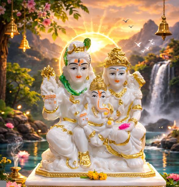 BZILO SHIV PARIVAR Statue For Home Temple, Car Dashboard Gift Design May Vary F85 Decorative Showpiece  -  10 cm