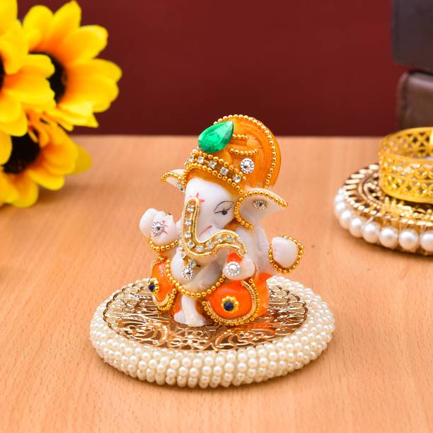UniqueArt Lord Ganesha Idol Figurine Showpiece Hindu Polyresin Car Dashboard Decorative Showpiece  -  8.75 cm