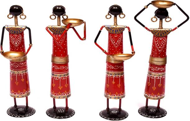 o my furniture Designer traditional tribal lady workers home decor set of 4 Decorative Showpiece  -  36 cm