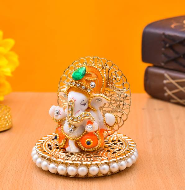UniqueArt Lord Ganesha Idol Figurine Showpiece Hindu Polyresin Car Dashboard Decorative Showpiece  -  8.75 cm